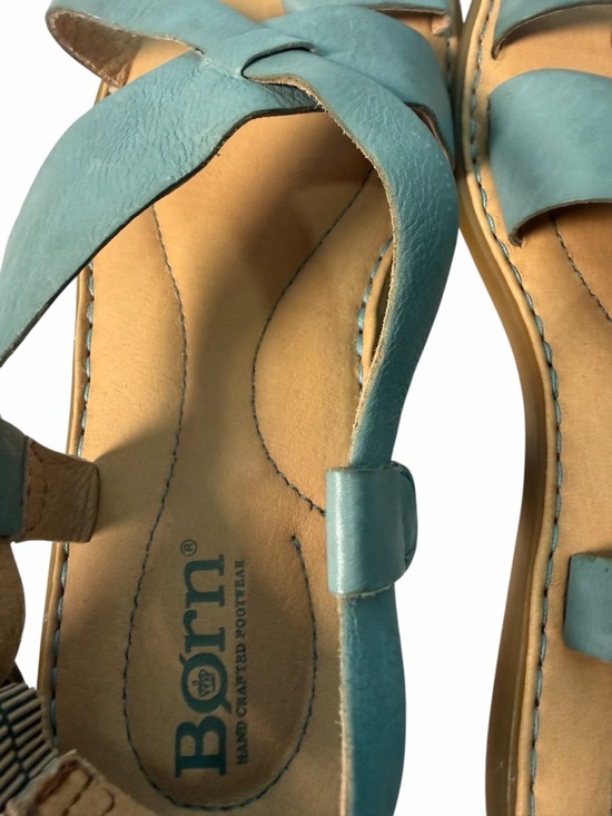Born Inya Sandals Women's 6M Blue Tan Leather Strappy Toe Loop Flat Buckle - Picture 7 of 11